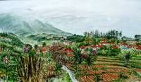 View at Gadog and gunung Salak near Bogor Indonesia. Watercolour 50 x 70 cm. 2003.  » Click to zoom ->