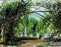 The old Dutch cemetery in the Kebon Raya at Bogor Java Indonesia. Watercolour 40 x 50 cm. 2003.  » Click to zoom ->